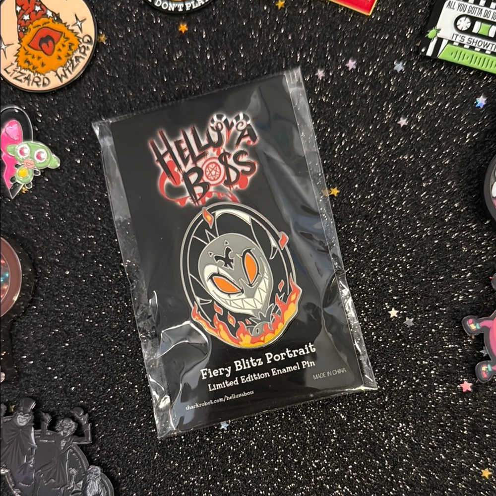 Helluva Boss Fiery Blitz Portrait Enamel Pin - Black, Orange, Red